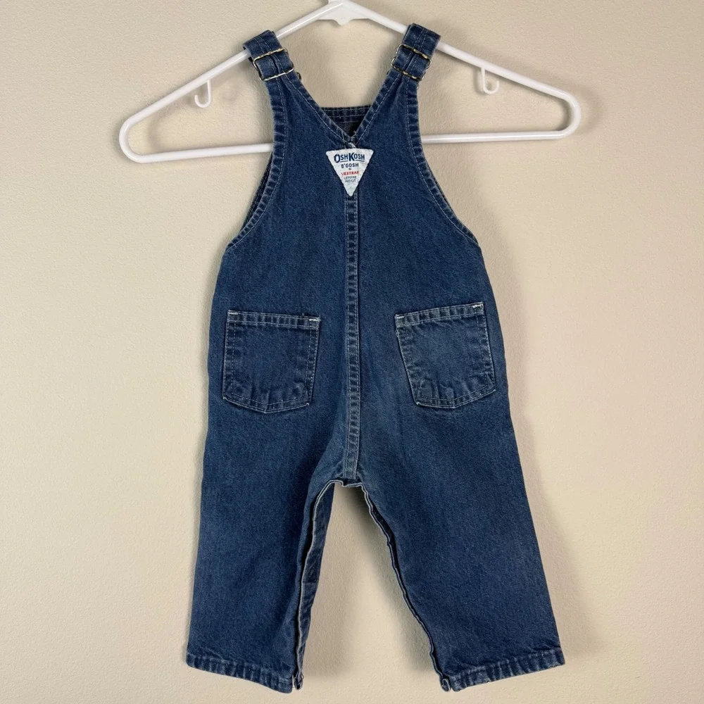 OshKosh Baby Denim Overalls 18‎ Months Vintage Jean Romper Snap Leg USA Made